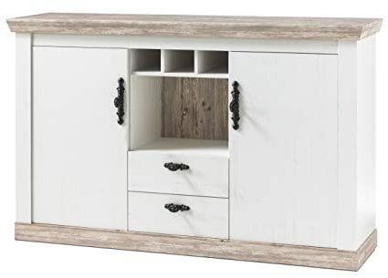 Newfurn Sideboard Kommode Landhaus Anrichte Highboard Mehrzweckschrank II 168x104x 44 cm (BxHxT) II [Amelie.Nine] in Pinie Weiß/Pinie Weiß Wohnzimmer Schlafzimmer Esszimmer