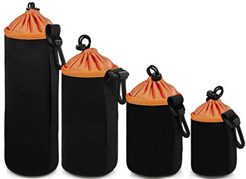 MyGadget Set 4X Housse de Protection pour Objectif - Etui Souple Néoprène & Intérieur Doux pour Lentille Canon | Nikon | Pentax | Sony - Taille S | M | L | XL