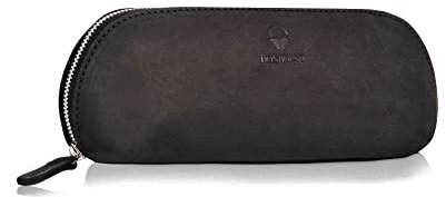 DONBOLSO Federmappe Valencia Leder Federmäppchen für Damen und Herren Schlampermäppchen Federtasche Uni Groß Schwarz