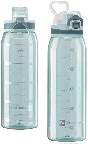 Teentumn Sport-Wasserflasche mit Zeitmarkierungen, groß, langlebig, aus Tritan, BPA-frei für Fitness, Outdoor-Enthusiasten, auslaufsicher, Grün/transparent