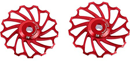 Elprico Bike Wheel, 2-TLG. Keramikscheibe Aluminiumlegierung Schaltwerk Führungsrolle Teil Zubehör für Bike(13T-rot)