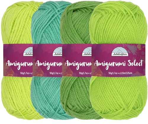 Amigurumi Select 100% Acrylic Craft Yarn Skeins Crochet and Knitting Projects - Acrylic Fingering Weight - Shades of Green - 4 Skeins