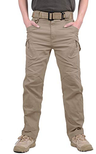 MAGCOMSEN Herren Draussen Dauerhaft Multi Taschen Entspannt-Fit Taktisch Cargohosen Arbeitshose, Khaki, 40