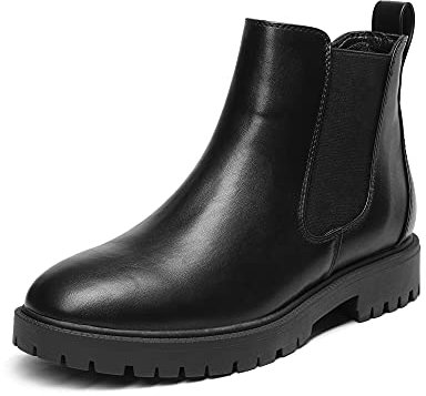 DREAM PAIRS Stivali Chelsea Donna Alla Caviglia con Tacco Grosso, Stivaletti in Pelle PU Fashion Classici, Size 40, Nero/Pu, DAB213