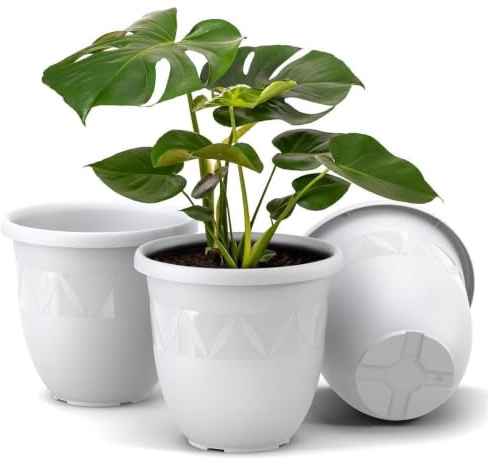 Plastard Übertopf 3er-Set Ø 30 cm Weiß, 10 Liter, Garten & Balkon | UV- und frostbeständiger Kunststoff. optionaler Drainageöffnung, Pflanzkübel für Innen- und Außenbereiche, Deko Blumentopf
