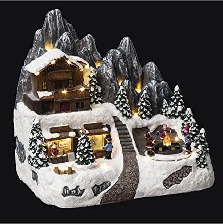 FEERIC LIGHTS & CHRISTMAS - Weihnachtsdorf, Berghütte, animiert, 24 LEDs + Trafo
