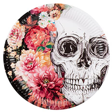 Boland 97086 Day of The Dead Party Plates - Set of 10 Eco-Friendly Biodegradable Paper Plates, Perfect for Birthdays and Halloween Parties