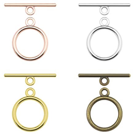 ECSiNG 4-Pack mit 80 Sets Knebelverschluss aus Metall Runder Knebelverschluss T-Bar-Verschluss Schmuckzubehör für DIY-Schmuckherstellung Halsketten Armbänder