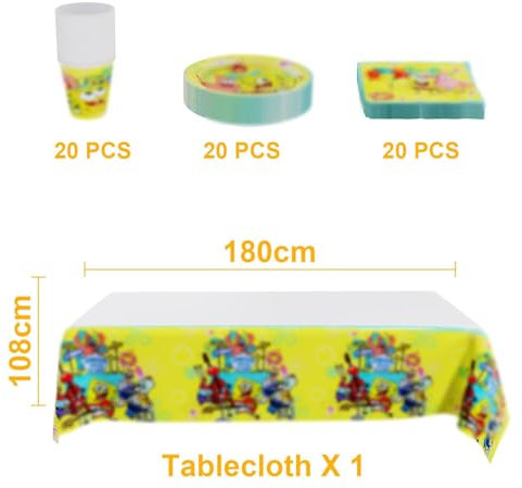 Partygeschirr 61 Stück,Geburtstag Party Set,Party Supplies Set,Tischdecke,Teller,Becher,Servietten,Party Dekoration,Jungen Mädchen Geburtstagsfeier
