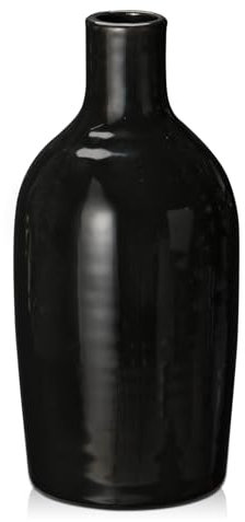 Black Ceramic Vase 23CM Tall, Vase for Flowers Oriental Style Flower Vase for Pampas Grass Dried Flowers Floral Vase for Home Decor Living Room Bookshelf Mantel Table Ornament