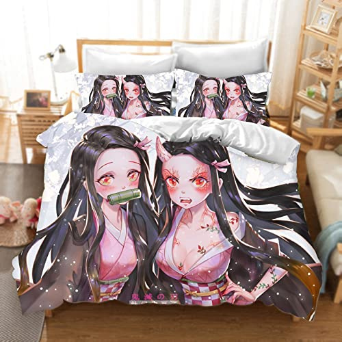 DDONVG Demon Bettwäsche 135x200 Japan Anime Bettbezug Set Kinder Mikrofaser Bettwäsche Mit Reißverschluss Und Kissenbezug (8,135 X 200 cm 50 x 75 x 1)