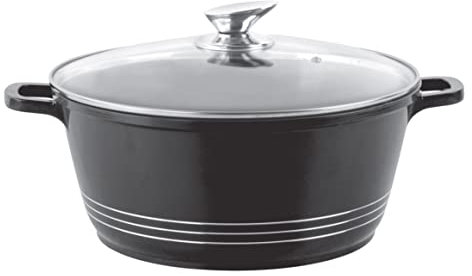 Durane Die-Cast Stockpot Casserole w/Lid, Suitable for Induction, Gas, Electric Hobs (Black 28cm)