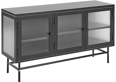 Beliani Metallschrank 3 Glastüren schwarz Stahl halbhoch Küchenschrank Industriell Devon