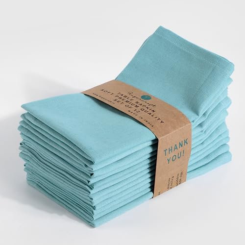 Fingercraft Stoffservietten, Baumwoll-Leinen-Mischgewebe, waschbar, 12 Stück, Premium-Qualität für Partys, Weihnachten, Thanksgiving, Hochzeiten, gehrte Eckservietten für den täglichen Gebrauch,