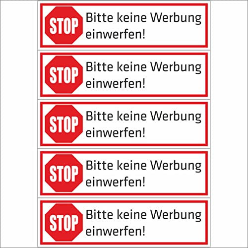 Briefkastenaufkleber - Achtung Stop Bitte Keine Werbung! 50 Aufkleber 70x20mm - Keine Werbung einwerfen!