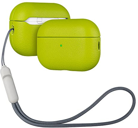 Haobobro Lederhülle für AirPods Pro 2. Generation - Leder Case in Grün | Handgefertigte AirPods Pro 2 Leder Hülle, Komplett umhülltes Design, Doppelschichtiger Schutz, Schutzhülle aus Echtleder