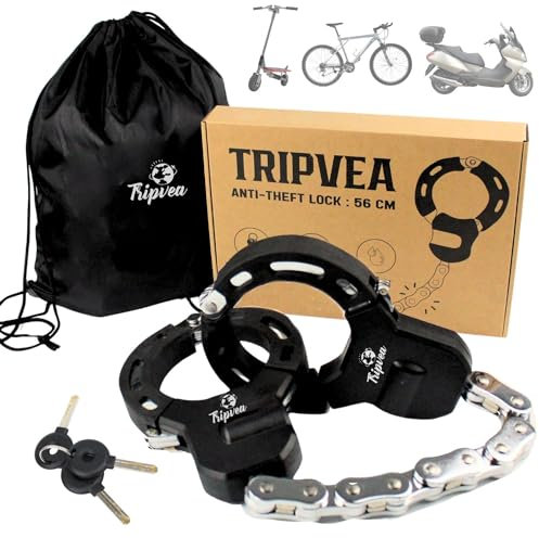 TRIPVEA® Antivol trottinette électrique, velo, poussette - Cadenas ultra résistant - antivol menottes chaîne 10 maillons - longueur 56 cm - Ø 8 cm - serrure + 3 clés (Antivol)