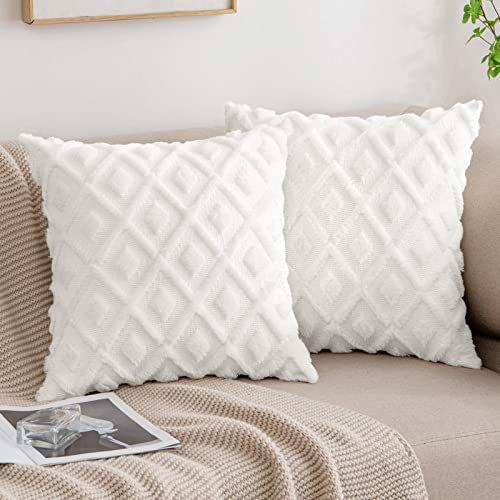 MIULEE Weihnachten Kissenbezüge 2er Set Wolle Sofakissen Sanft Dekokissen Weich Kissenbezug Couchkissen Dekorativ Zierkissenbezug für Sofa Bett Wohnzimmer Schlafzimmer 40x40 cm Weiß