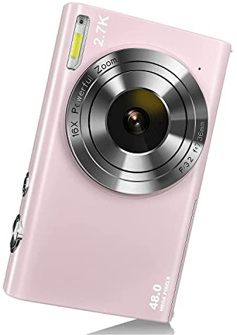 Oikabio Automatic Focus Digital Camera, 2.7 K and 48 MP Screen Camera 2.8 Inch for Teens, Pink
