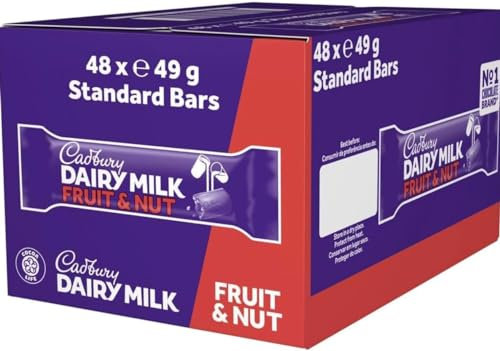 Cadbury Dairy Milk Chocolate Fruit & Nut Bar, 49g (Pack of 48 Bars)