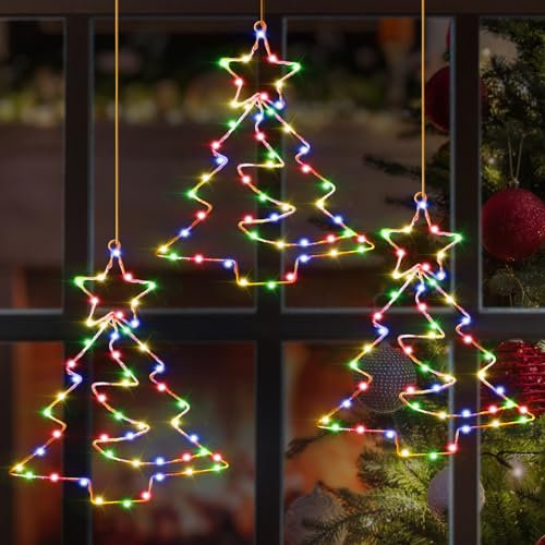 Therlan LED Fensterdeko Weihnachten Beleuchtet, 3 Stück LED Fensterbilder Weihnachtsbeleuchtung Mit Timer und Fernbedienung, 8 Lichtmodi Batterie Weihnachtsdeko Fenster Beleuchtet Bunt