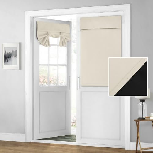 HOMEIDEAS 100% Blackout French Door Curtains, Privacy Room Darkening Curtains, 26 X 40 Inch Thermal Insulated Shades for Bedroom, Beige