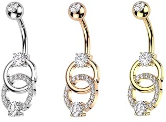beyoutifulthings Bauch-nabelpiercing Doppel-Ring Pavé Zirkonia Silber Gold Roségold Clear Nabel-Piercing Chirurgenstahl Bananabell Stab-länge 10-mm