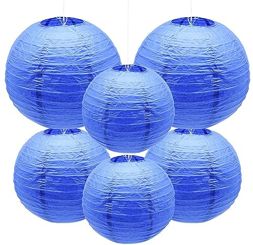 Yosawo 6 Stück Papierlaterne Laterne Deko Saphirblau rund Lampenschirm für Party Garten Hochzeit Geburtstage Dekoration（ 810 12/Sapphire Blue）