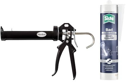Sista Bad Profi-Qualität Sanitär Silikon, schimmelresistentes Silikon, wasserfeste und geruchsneutrale Dichtmasse, Transparent (1x280ml) & Pattex Profi Metall Kartuschenpistole