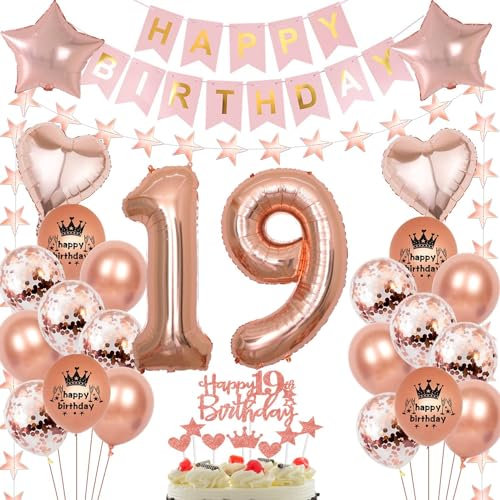 Rosegold Luftballon 19 Geburtstag Mädchen, 19 Jahr Geburtstag Mädchen, Ballon 19. Rosegold, Geburtstagsdeko 19 Jahr, Deko 19. Roségold 19. Party Ballons