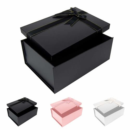 Geschenkbox mit Deckel,33x25x12.5cm,Schwarz Geschenkverpackungskasten mit Grußkarten,Gift Box,Geeignet für Vatertag, Muttertag, Weihnachten, Ostern, Valentinstag und Geburtstagsverpackung