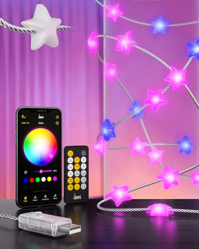 Dekorative Lichter, 7m, 100 RGB Schlau LED Sternlichterketten, USB betriebene Lichterketten mit transparentem gedrehtem Draht, Fernbedienung und APP-Steuerung, für das Heimbüro