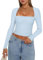 YILEEGOO Women Y2K Long Sleeve Tops Sexy Low Cut Square Neck Basic Tops Blouse Casual Slim Fit Solid Color Crop Top Tight T-Shirt (Sky Blue, M)