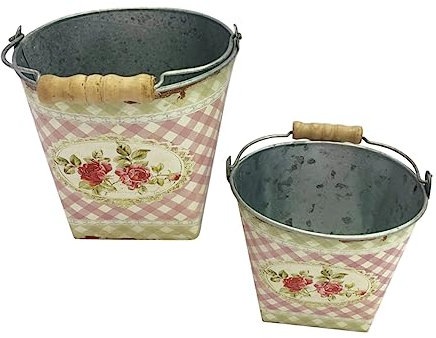 Cabilock Seaux À Fleurs Élégants De Style Vintage 2 Pots De Fleurs en Fer Récipient De Jardin Dintérieur Poignée De Seau