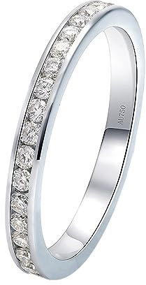 Whoiy Echtgold Ring Damen 750, Weisgold Hochzeit Ring 0.01ct Diamanten Ewigkeit Verlobungsringe 18 Karat für Frauen Gr 62 (19.7)