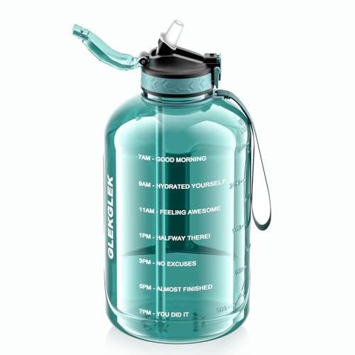 GLEKGLEK Grosse Gourde 3L avec Paille Sans BPA Sport Bouteille d'eau avec Marqueur de Temps pour Femme Homme