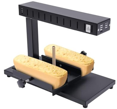 Raclette Cheese Melter Machine, 750W Electric Cheese Grill Melter with Double Heating Area, 2 Pieces of Adjustable Half Cheese Wheel, Commercial Tiltable Adjustable Raclette Heater