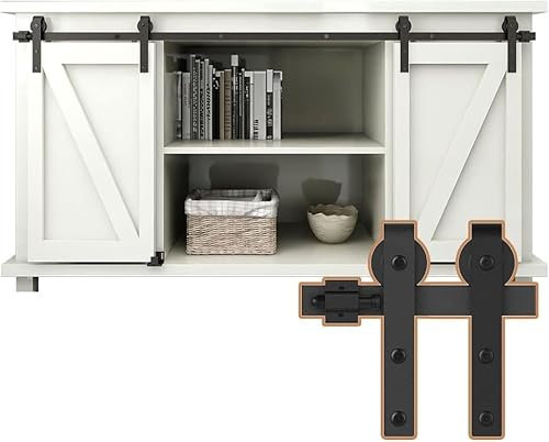 ETIASQSA 5FT/152cm Schiebetürbeschlag Mini Schiebetür-Hardware-Kit für Doppeltüren TV-Ständer, Kleiner Kleiderschrank (Keine Schranktür)