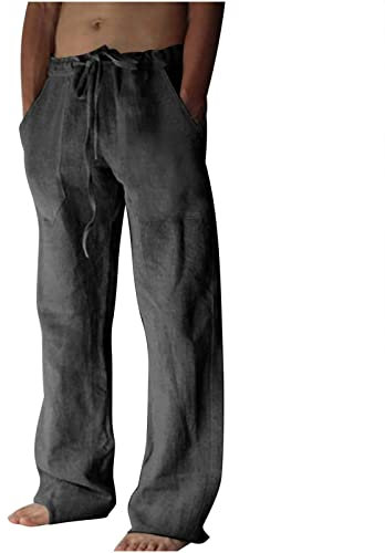 Pantaloni Lino Cotone Uomo Estivi Casual Leggeri Larghi Pantaloni da Spiaggia Yoga Pantaloni Elasticizzati in Vita Gamba Ampia Traspirante Lungo Leggero Estivo Slim Comodo Abbigliamento da Casa 2024