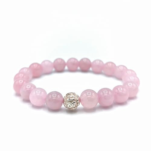 PURAJA Edelstein Armband aus echtem Naturstein | 8mm Kugelarmband mit 925 Sterling Silberperle (Rosenquarz)