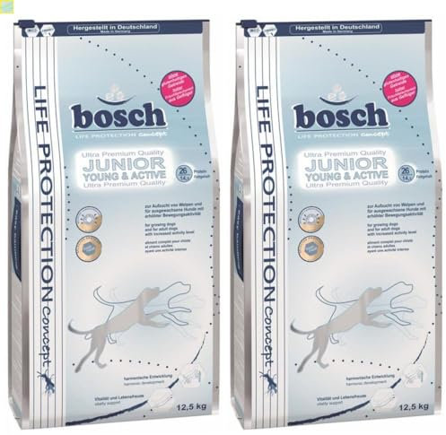 Generisch 2 x 12.5 kg | Bosch Life Protection Concept | Young & Active | Hundetrockenfutter für Welpen und ausgewachsene Hunde mit erhöhter Bewegungsaktivität