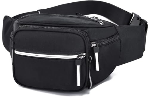 Bauchtasche für Damen und Herren, große Hüfttasche mit 6 Taschen für Spaziergänge mit dem Hund, Laufen, Wandern, Camping, Radfahren, Schwarz , xxl, Modische Hüfttasche