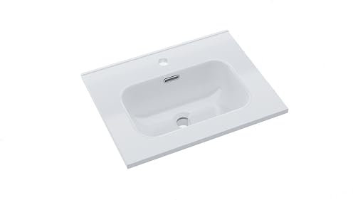 BAIKAL Lavabo sobre Encimera | Lavabo Baño | Lavamanos sobre Encimera | Lavabo Cerámico | Rectangular | Blanco Brillo | Fondo 39cm | Ancho 51cm
