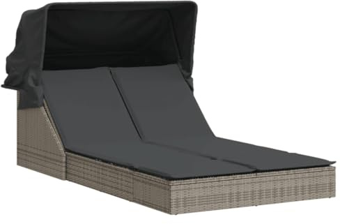 vidaXL Lettino Doppio con Baldacchino e Cuscini Grigio in Polyrattan