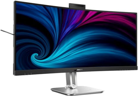 Philips 34B2U6603CH - Monitor curvo WQHD da 34 pollici, altezza regolabile, altoparlanti, webcam da 5 MP, cancellazione del rumore, HDR400 (3440x1440, HDMI, DisplayPort, USB-C, USB Hub) grigio scuro