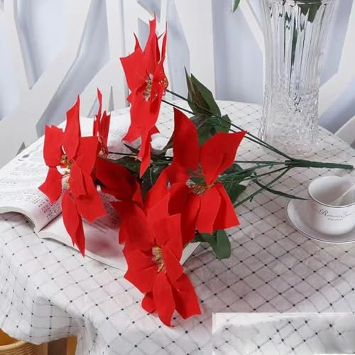 KOMINF Grande bouquet di stelle di Natale rosse in feltro al tatto, simulazione di fiori natalizi, decorazione per feste in soggiorno-b