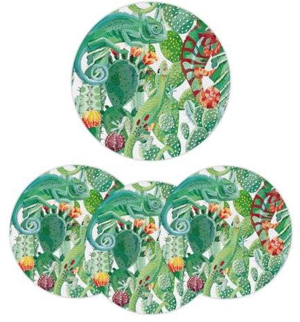 Chamäleon-Kaktus-Tischsets, rund, geflochten, waschbar, 32 cm, rund, gewebt, hitzebeständig, runde Platzsets für Küche, Esstisch, 4 Stück