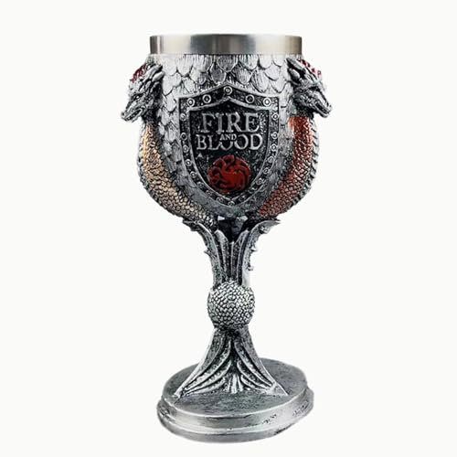 Stgbcst Game of Thrones Tasse à café en résine 3D Créativité Vintage Saint Graal 21 x 10 cm Tasse à café pour Halloween, bar, accessoire de fête (calice de dragon à trois côtés)