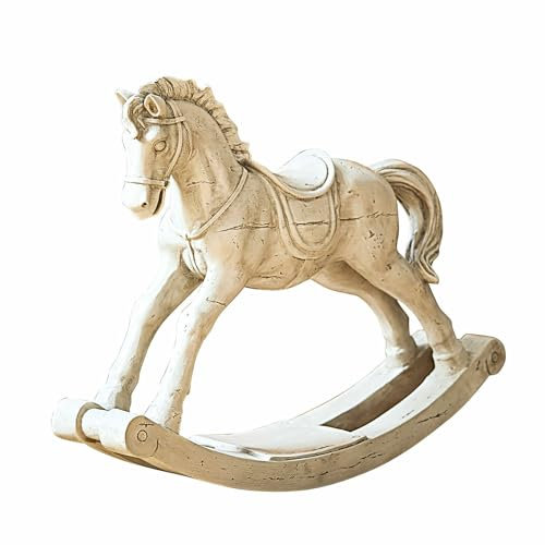 Loberon Deko-Pferd Chadwick, Handgefertigt und -bemalt, Vintage-Stil, Nostalgie-Charme, Schaukelpferd, Dekofigur, Dekoration, Polyresin, antikweiß