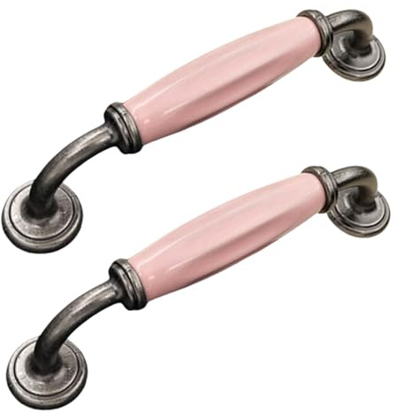 Zinklegierung + Keramik Möbelgriffe Schrankgriffe Schubladengriffe Möbelknöpfe Küchenschränkegriffe Türgriffe Küchengriff Kleiderschrank Rosa 2 Stück (1 Hole distance 128mm)